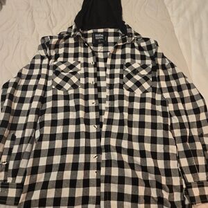 Men's Black and White Plaid Casual Button Down Shirt